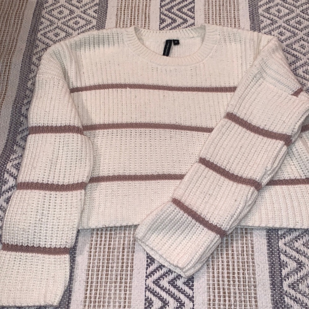 Cream and Pink Stripped Cropped Sweater